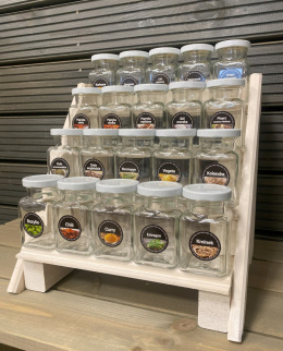 Stojak, regał na przyprawy Sosna Bielona+ 20 SŁOIKÓW + GRATIS