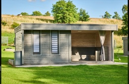 Altana, domek ogrodowy z tarasem, całoroczny 3x6m, uzbrojony z wyposażeniem